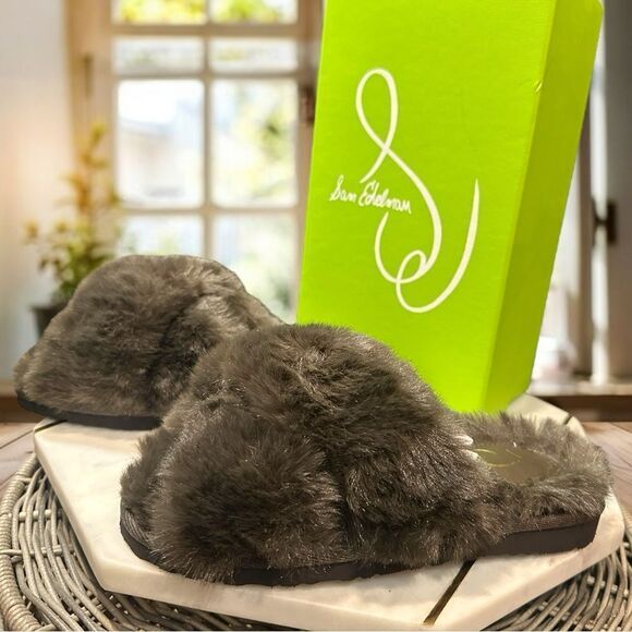 SAM EDELMAN Jeane Furry Slip-on Cross Band Slippers Size 6 - Picture 3 of 12